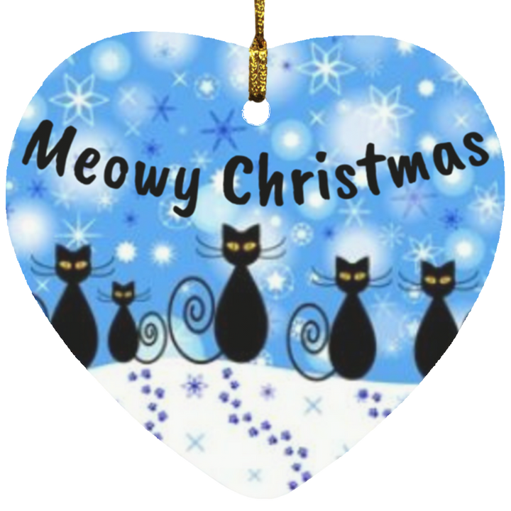 Meowy Christmas - Heart Ornament