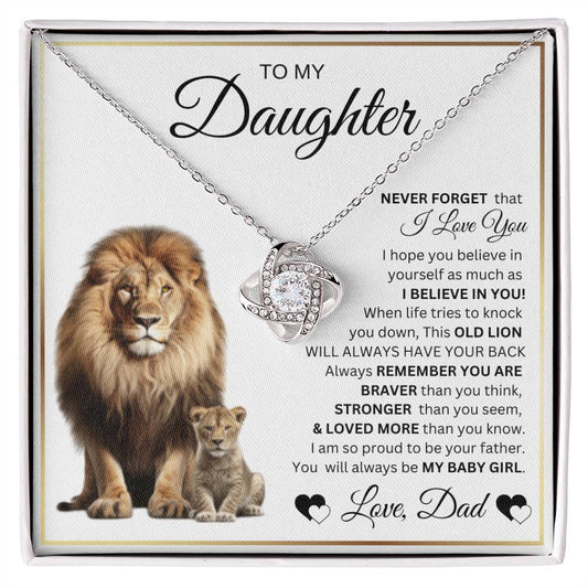 To My Daughter - This Old Lion Will Always Have Your Back - Love Dad - Love Knot Necklace